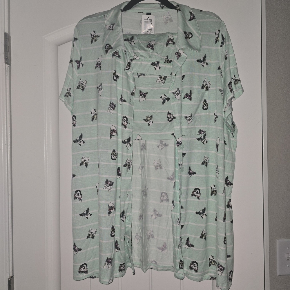 Torrid Mint Green Top And Bottom Set with Dog Pattern